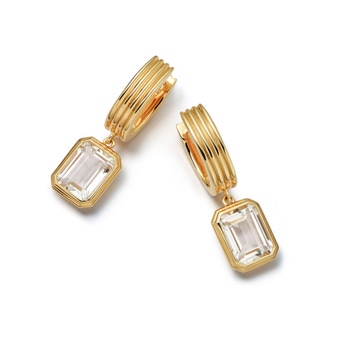 Gold Flare White Topaz Emerald Cut Drop Earrings | Astley Clarke