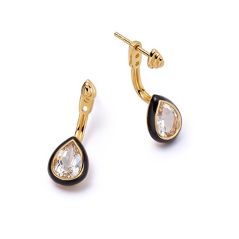 Gold Flare White Topaz Pear Cut Drop Ear Jacket Studs | Astley Clarke