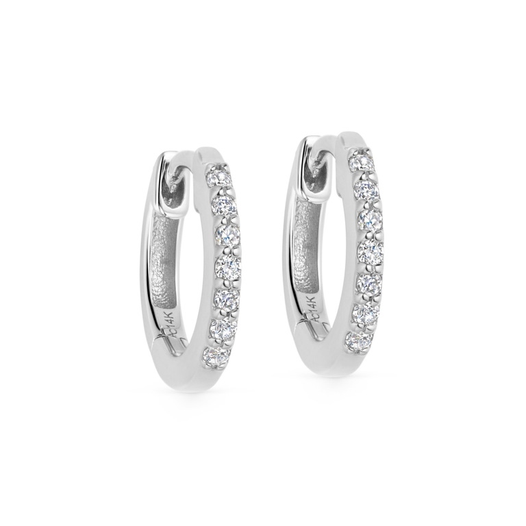 Solid White Gold Mini Halo Huggie hoop Earrings | Astley Clarke