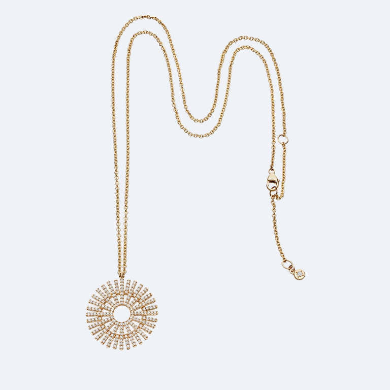 Large Rising Sun Diamond Pendant Necklace | 14 Carat Yellow Gold