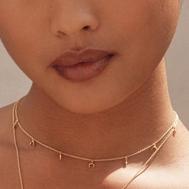 Gold Luna Crescent Station Necklace 