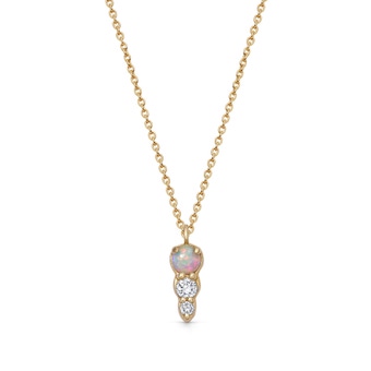 Solid Gold Interstellar Opal and Lab Grown Diamond Drop Necklace
