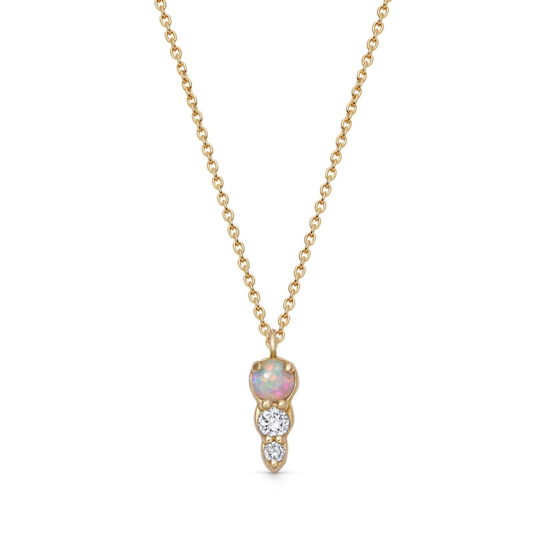 Solid Gold Interstellar Opal and Lab Grown Diamond Drop Necklace