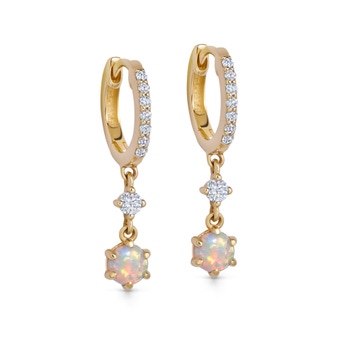 Solid Gold Interstellar Drop Opal and Lab Grown Diamond Earrings