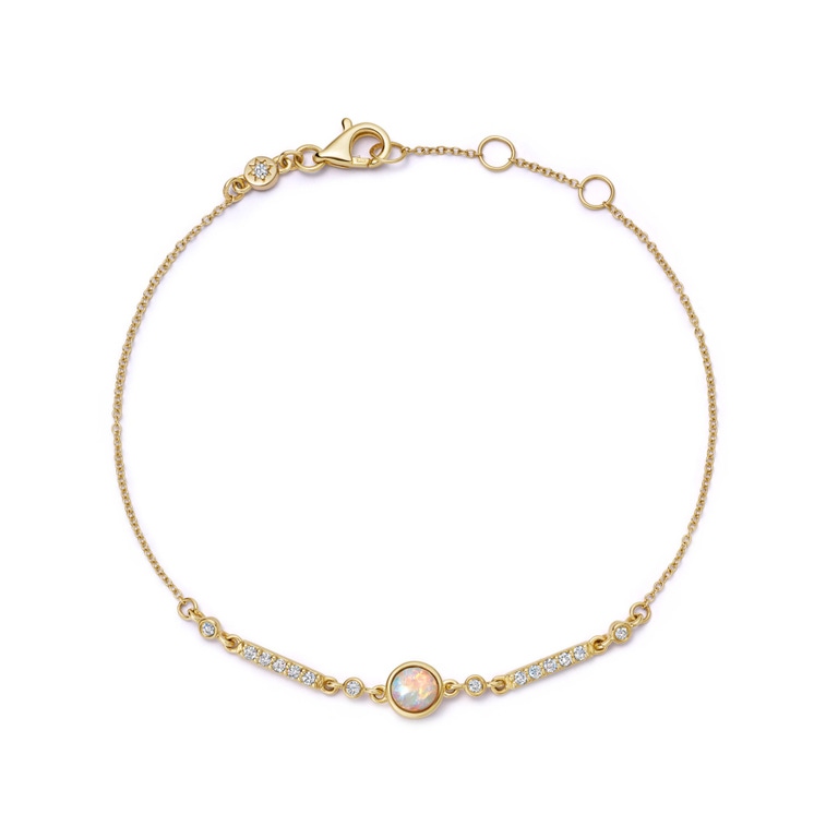 Solid Gold Interstellar Opal and Lab Grown Diamond Bracelet
