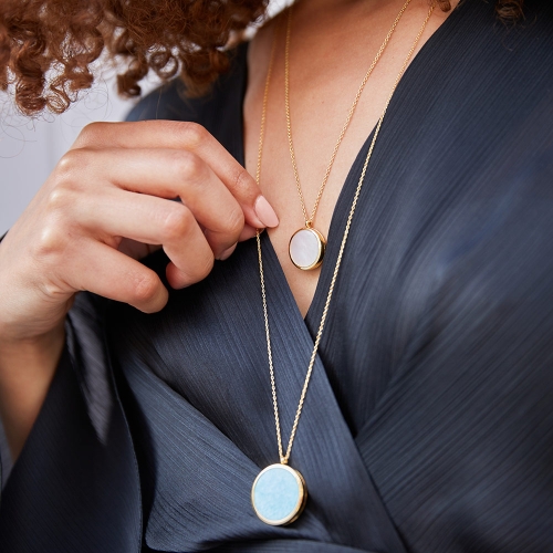 Large Stilla Amazonite Locket Necklace in Yellow Gold Vermeil