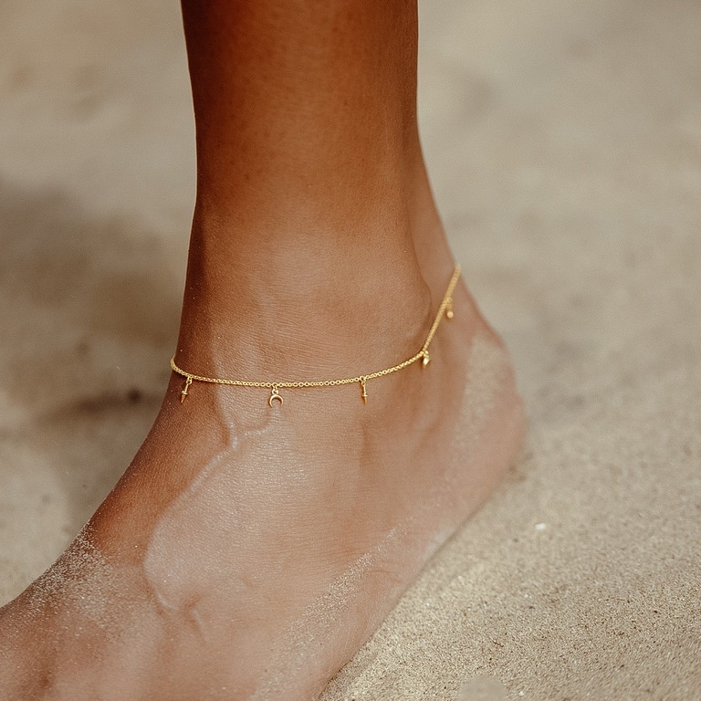 Gold Luna Crescent Station Anklet