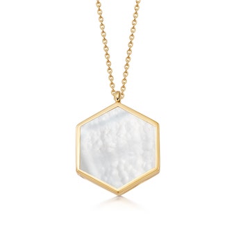 Large Deco Mother Of Pearl Locket Necklace in Yellow Gold Vermeil