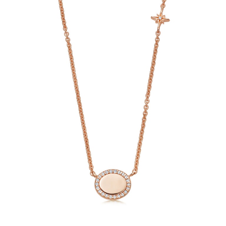Landscape Pave Disc Pendant in 18ct Rose Gold Vermeil | Astley Clarke
