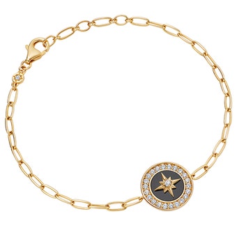 Gold Polaris Black Onyx Compass Bracelet 