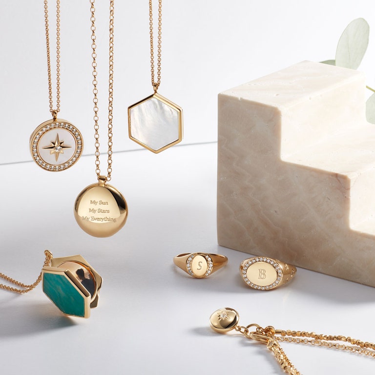 Large Deco Amazonite Slice Locket Necklace in Yellow Gold Vermeil