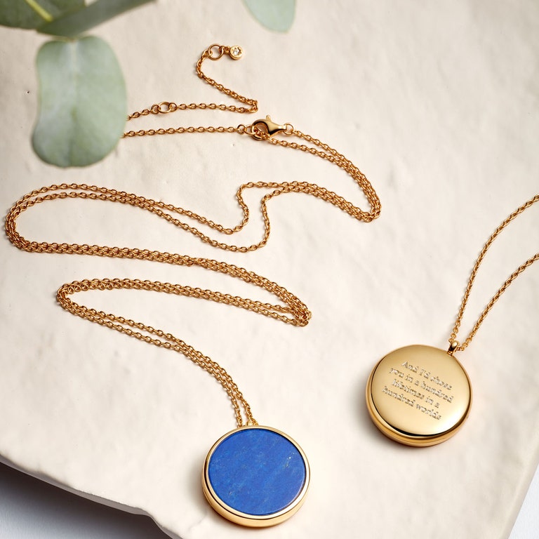 blue gemstone locket necklace with engraved locket necklace