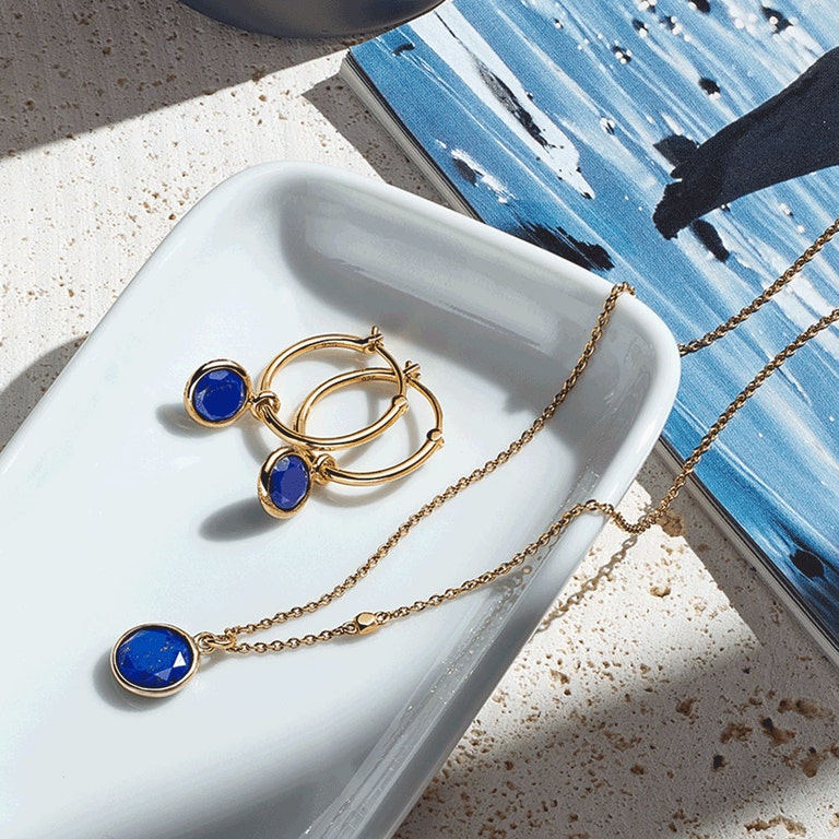 Stilla Lapis Lazuli Drop Hoop Earrings