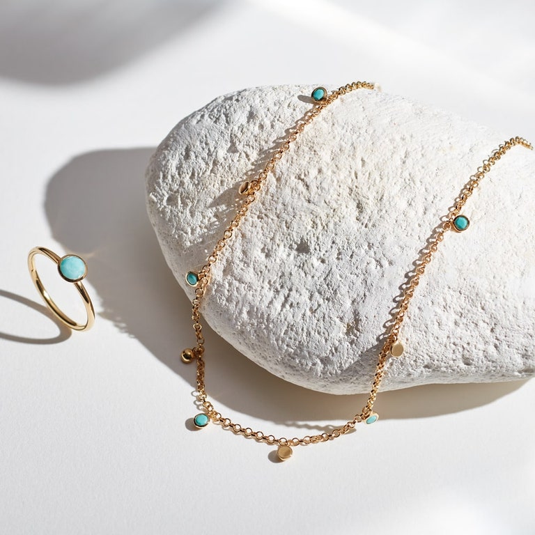 Mini Amazonite Ring and amazonite droplet necklace