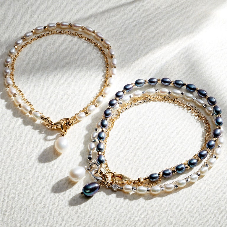 Double Chain Peacock Pearl Biography Bracelet in Yellow Gold Vermeil | Astley Clarke