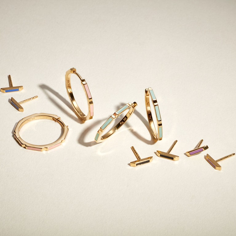 Gold Aubar Black Enamel Stud Earrings