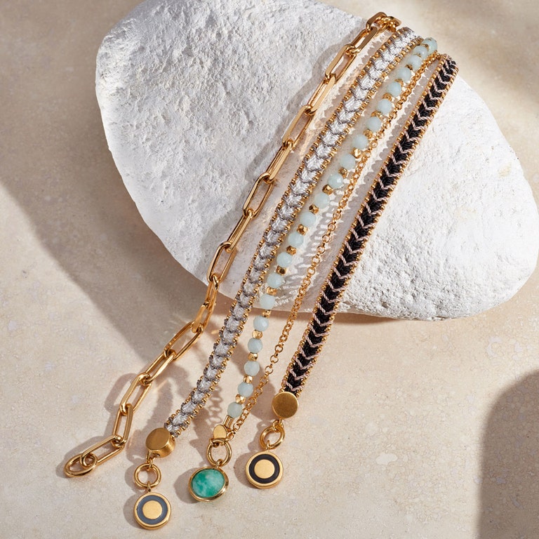 Gold Biography Amazonite Charm Bracelet