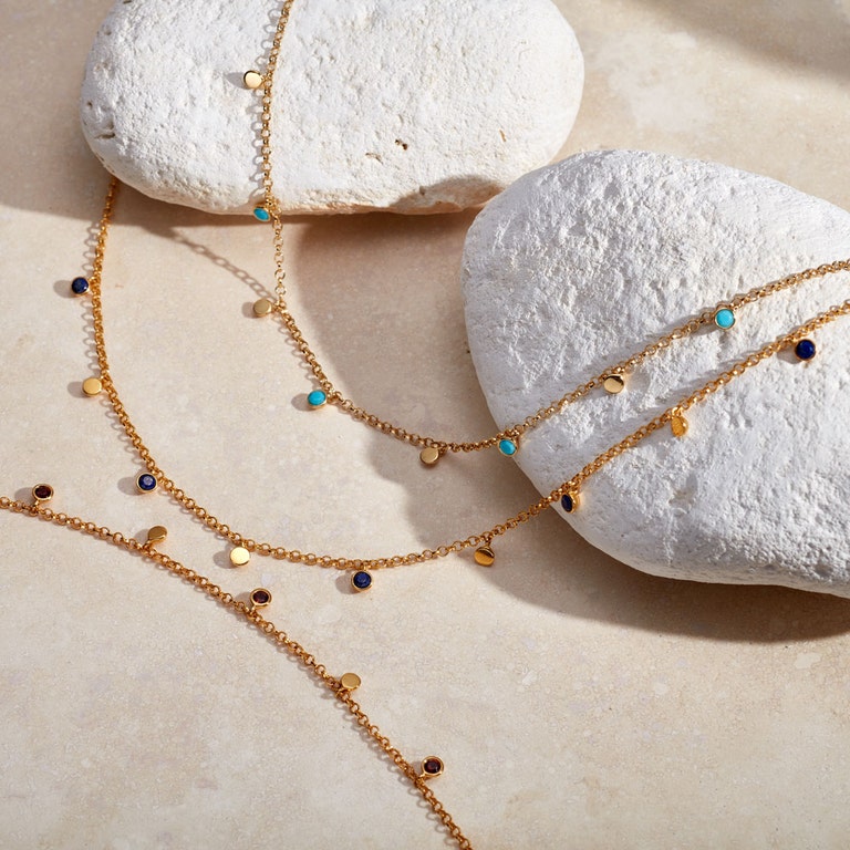 Single Adorned Lapis Biography Necklace in Yellow Gold Vermeil
