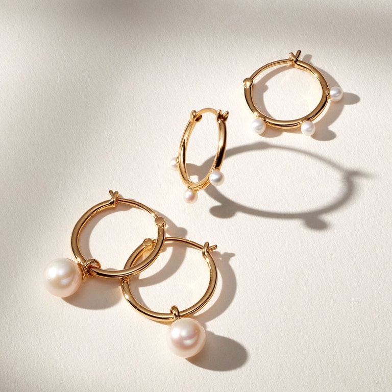 Gold Stilla White Pearl Hoop Earrings