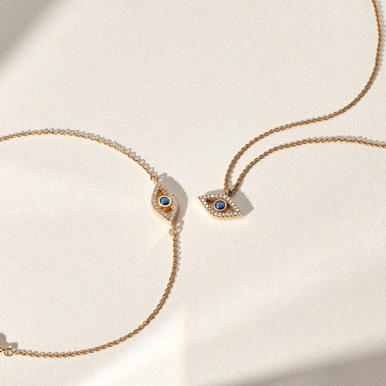 Evil Eye Fine Biography Sapphire Pendant Necklace in Yellow Gold