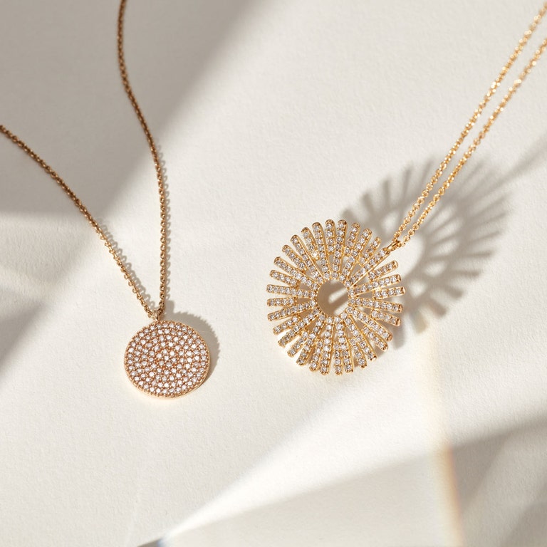 Solid Gold Rising Sun Large Pendant Necklace