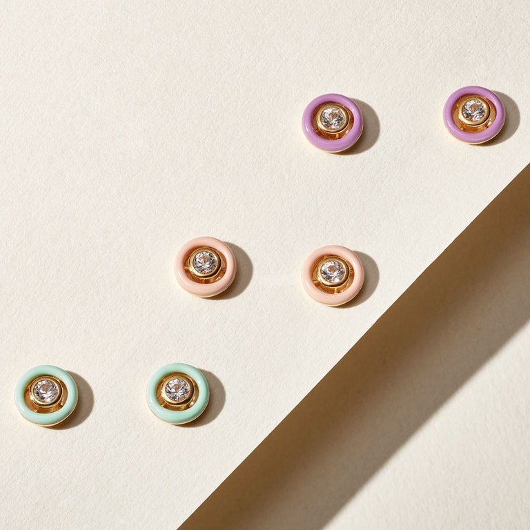 Gold Cirque Purple Enamel Earrings