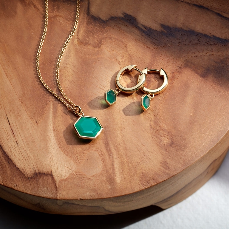 Deco Green Agate Pendant in Yellow Gold Vermeil | Yellow Gold Vermeil | Astley Clarke London