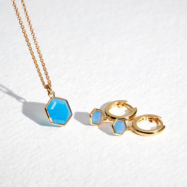 Deco Blue Agate Pendant in Yellow Gold Vermeil | Yellow Gold Vermeil | Astley Clarke London
