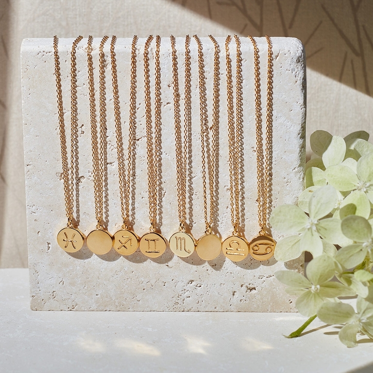 Virgo Zodiac Biography Pendant Necklace in Yellow Gold Vermeil