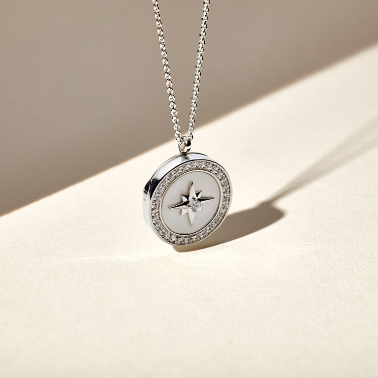 Large Mother of Pearl Locket necklace in Sterling Silver