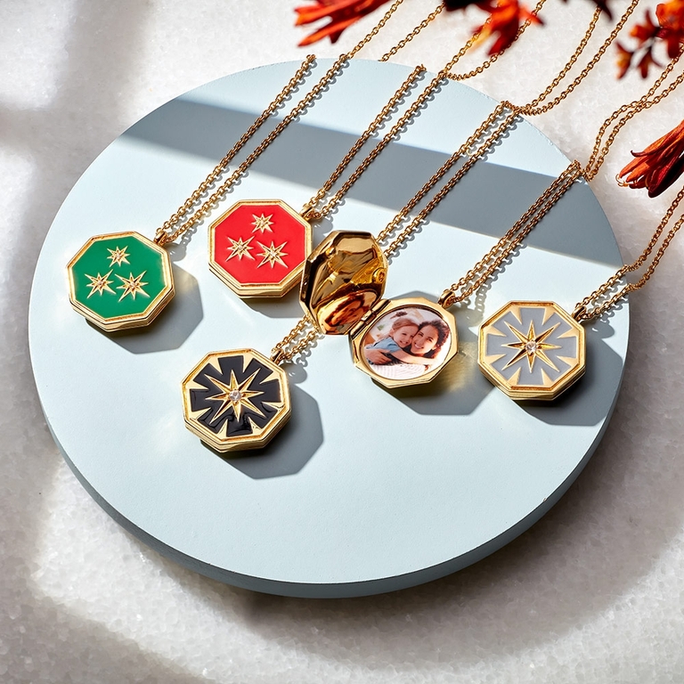 Celestial Red Enamel Constellation Locket Necklace in Yellow Gold Vermeil