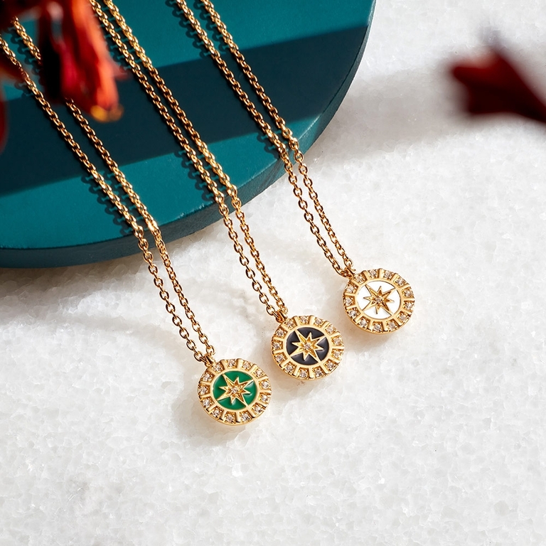 Celestial White Enamel Astra Pendant Necklace