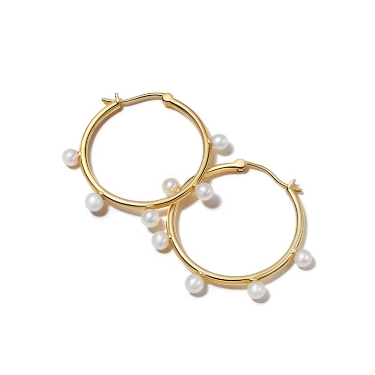 Biography Five Pearl Hoop Earrings in Yellow Gold Vermeil