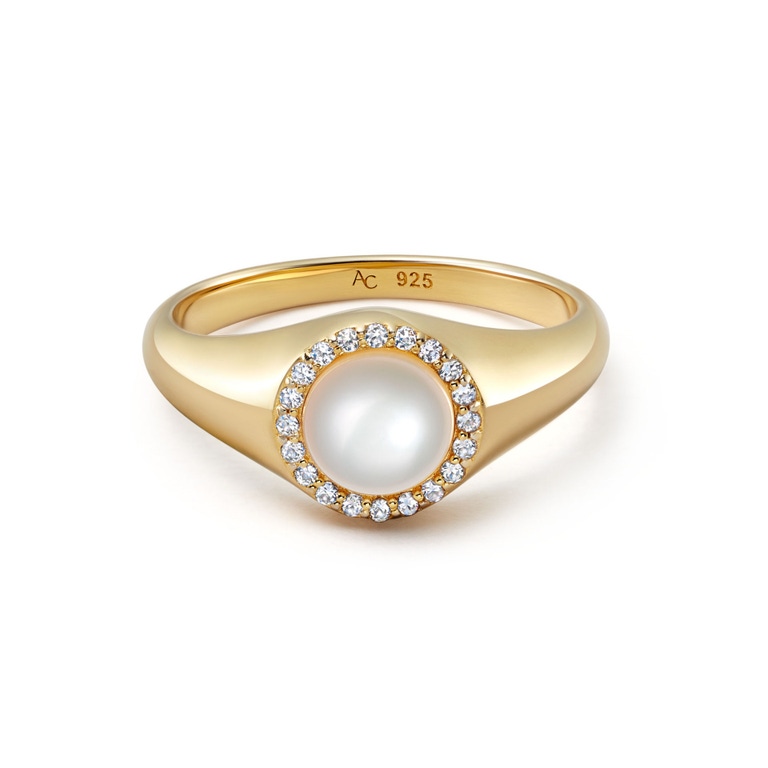 Biography Pearl and Sapphire Ring in Yellow Gold Vermeil