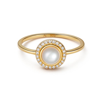 Mini Biography Pearl and Sapphire Ring in Yellow Gold Vermeil