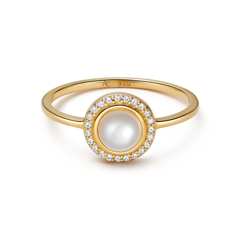 Mini Biography Pearl and Sapphire Ring in Yellow Gold Vermeil