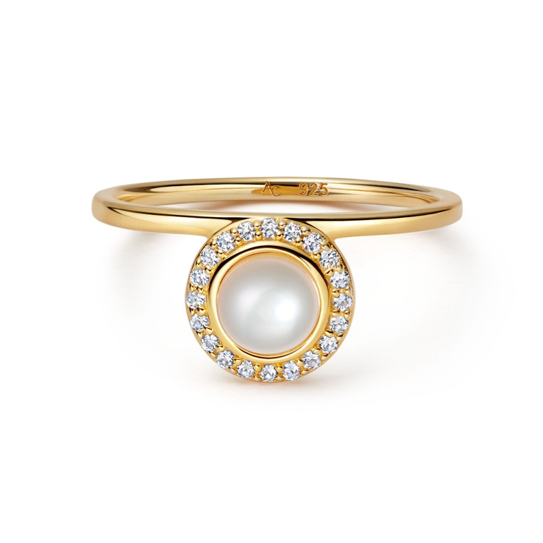 Biography Pearl and Sapphire Side Set Ring in Yellow Gold Vermeil
