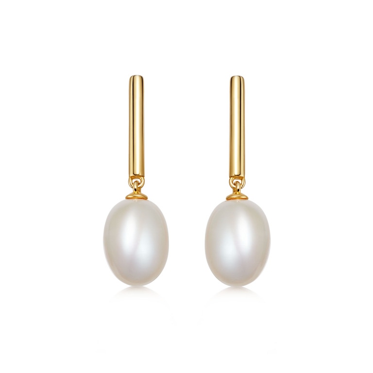 Mini Biography Pearl Drop Studs in Yellow Gold Vermeil