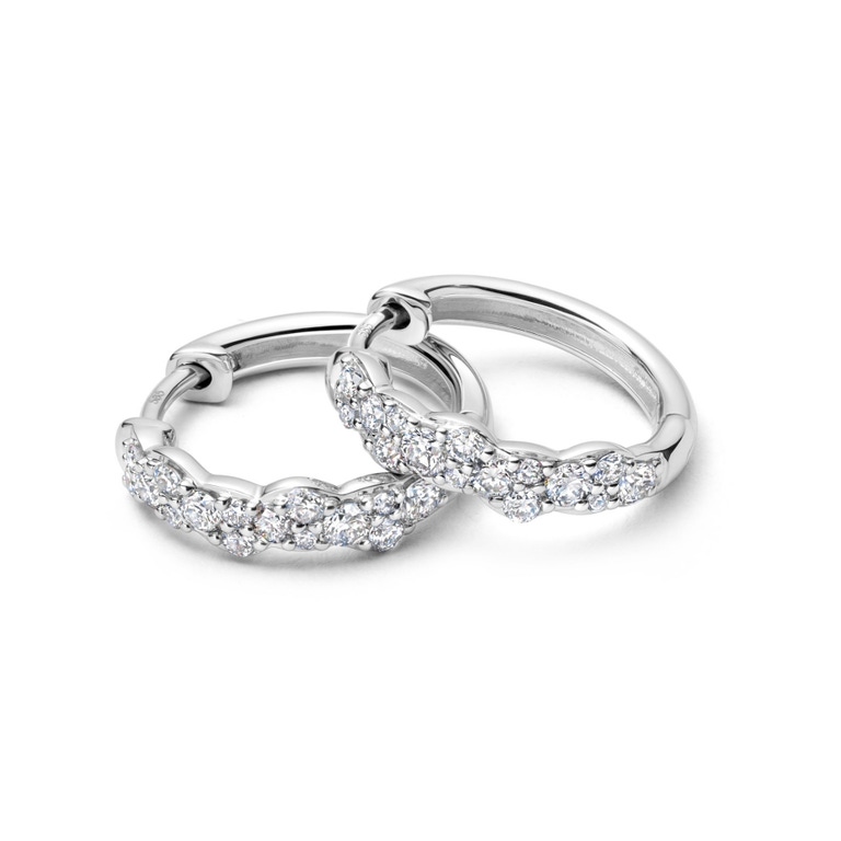 14ct solid white gold medium hoop earring with diamonds