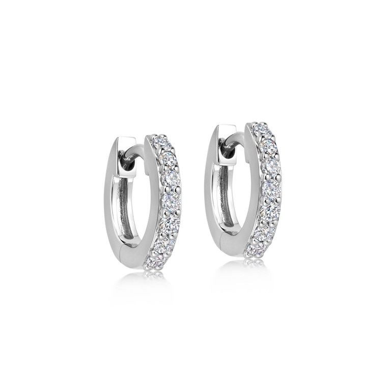 Solid White Gold Halo Mini Hoop Earrings