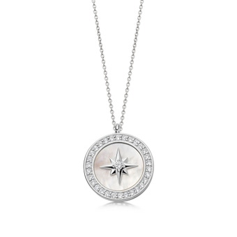 Large Polaris North Star Mother of Pearl Locket necklace in Sterling Silver