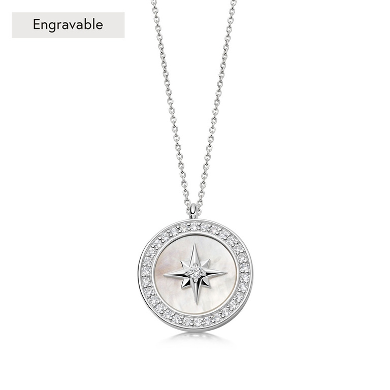 Silver Large Polaris Mother of Pearl Locket Necklace