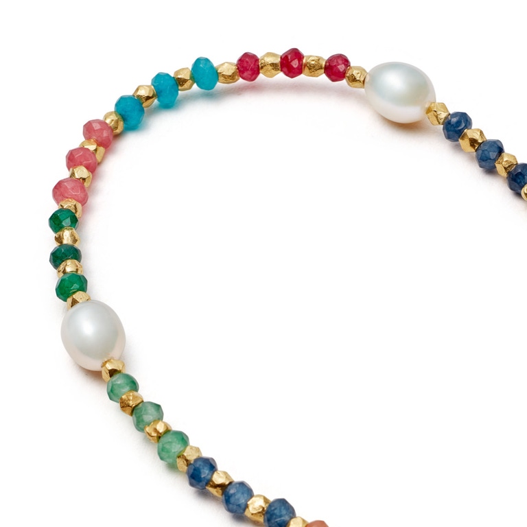 Gold Biography Multi Jade Pearl Necklace