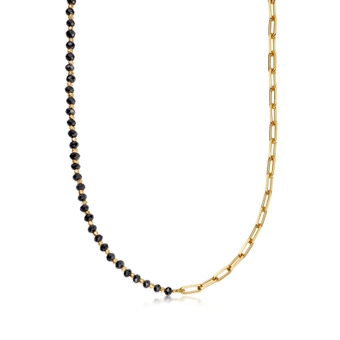 Gold Biography Black Onyx and Square Link Necklace