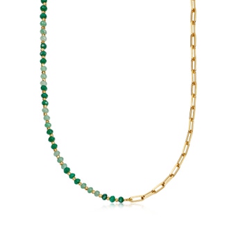 Gold Biography Green Jade and Square Link Necklace