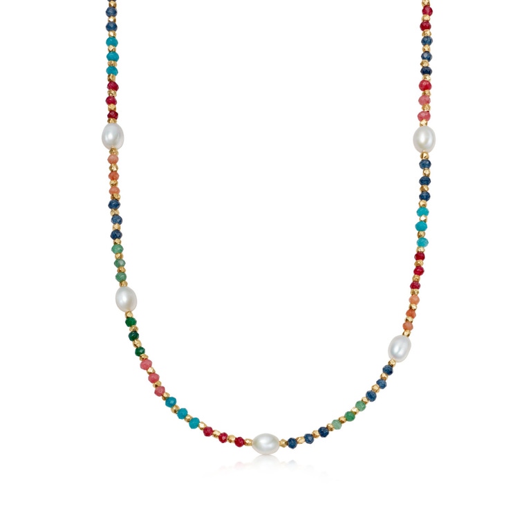 Gold Biography Multi Jade Pearl Necklace