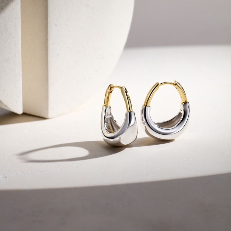 Silver & Gold Chunky Aurora U-Hoop Earrings | Astley Clarke