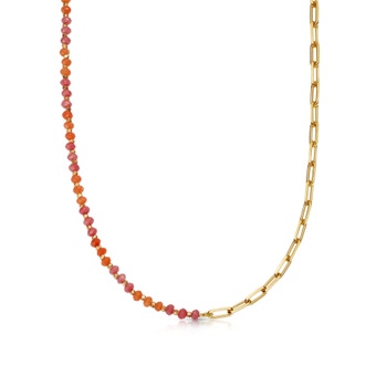 Gold Biography Peach Jade and Square Link Necklace