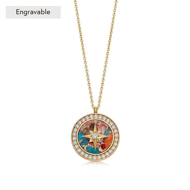 Gold Large Polaris Copper Turquoise Locket Necklace