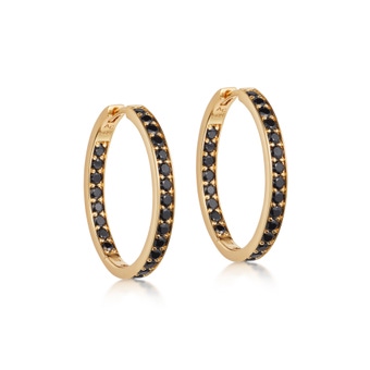 Gold Large Polaris Black Spinel Large Hoop Earrings